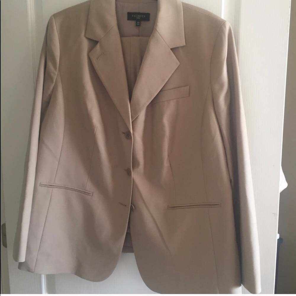 Camel pant suit.